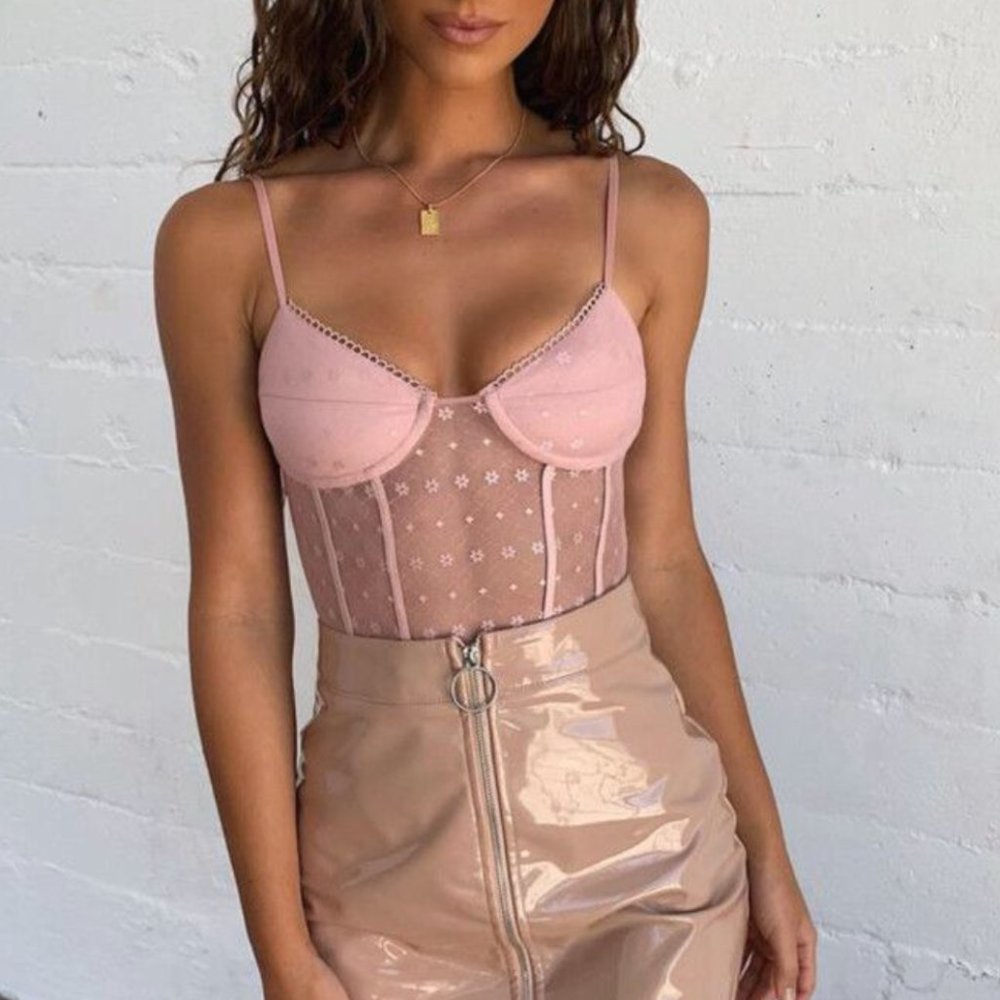 Tiger Mist Pink Floral Lace Bodysuit